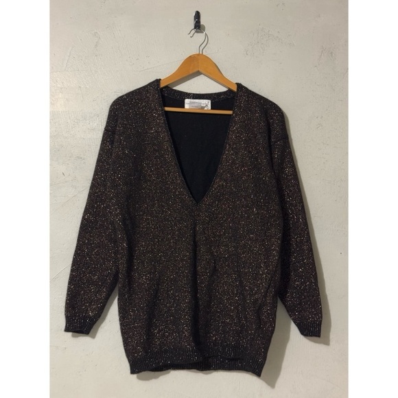 Courtney Rhodes Black Glitter Lambswool-Blend Long Sleeve Longline Sweater Vinta - Picture 1 of 7